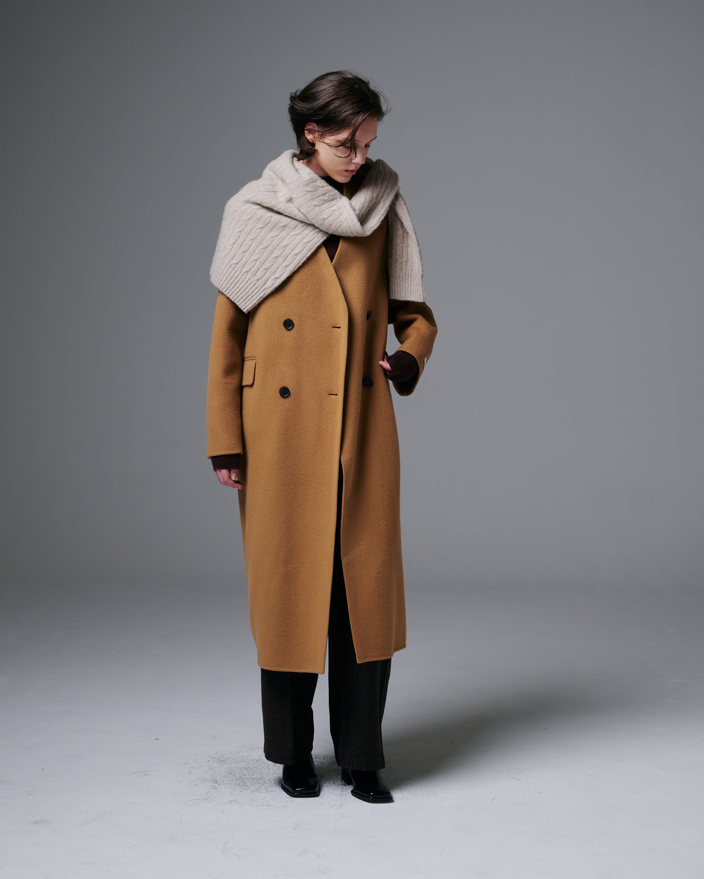 Collarless Double Button Long Coat