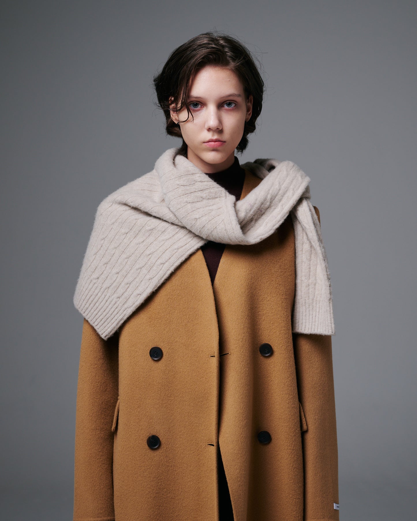 Collarless Double Button Long Coat