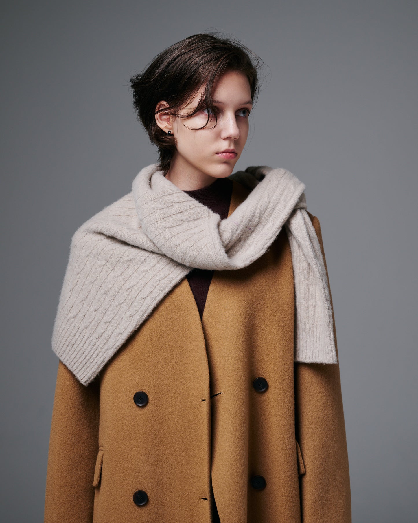 Collarless Double Button Long Coat