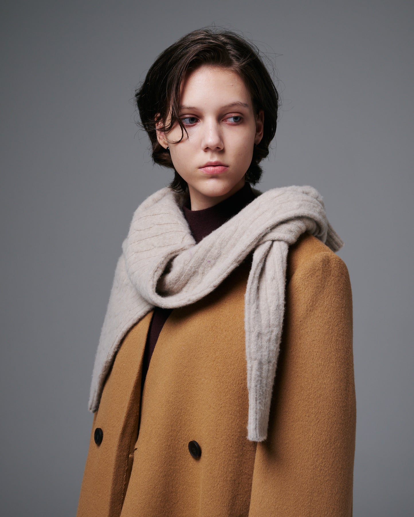 Collarless Double Button Long Coat