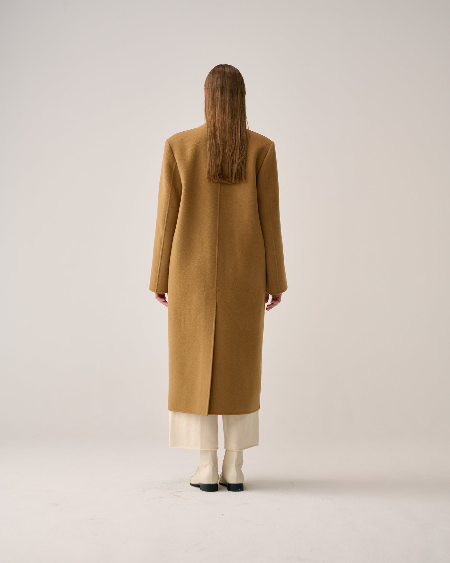 Collarless Double Button Long Coat