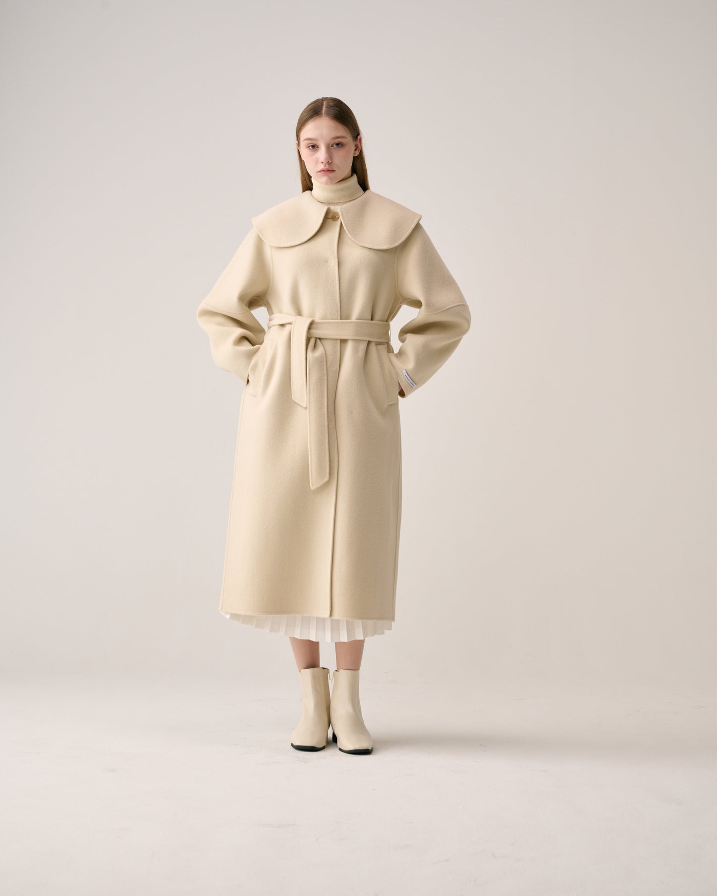 Half Moon Collar Long Coat