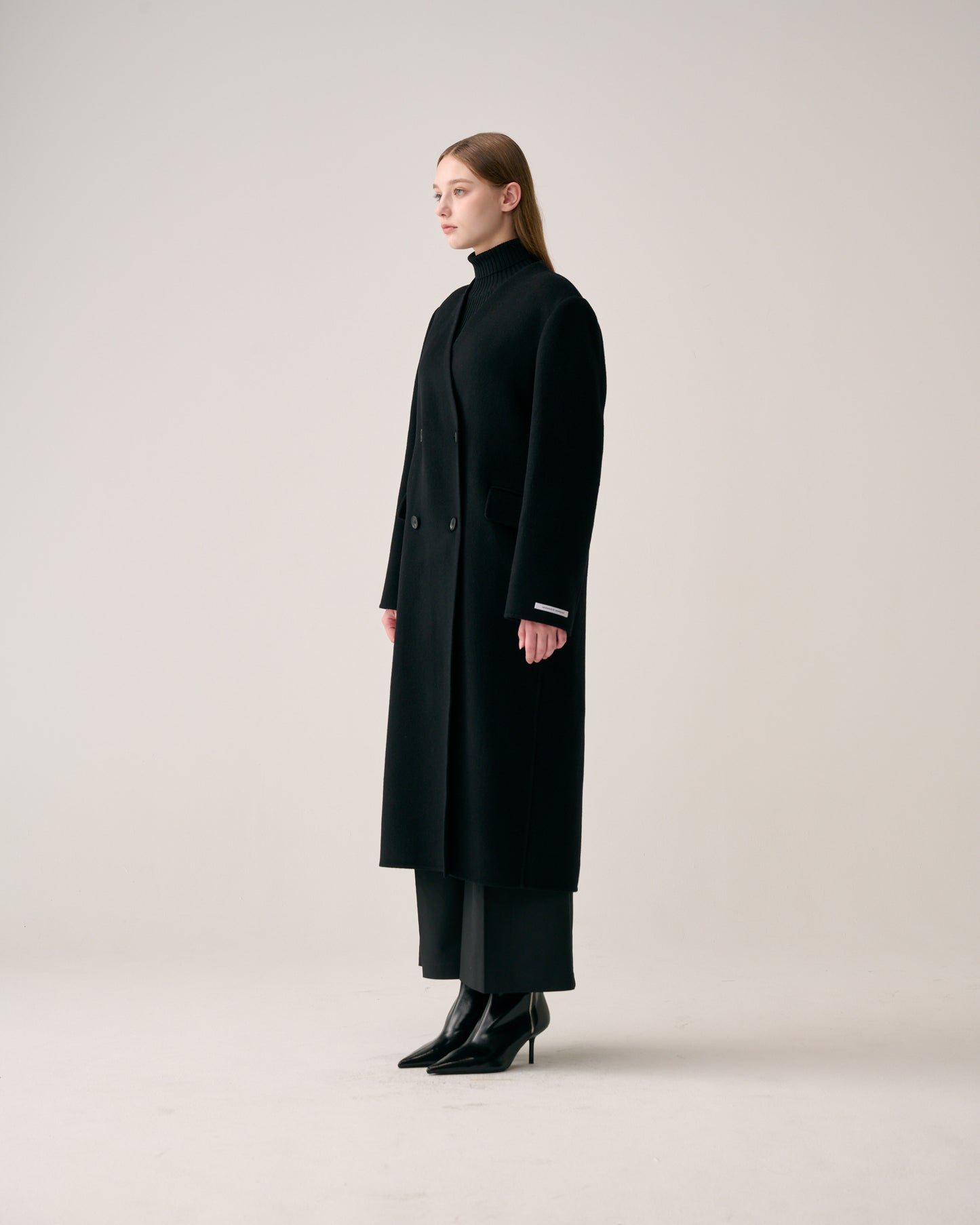 Collarless Double Button Long Coat