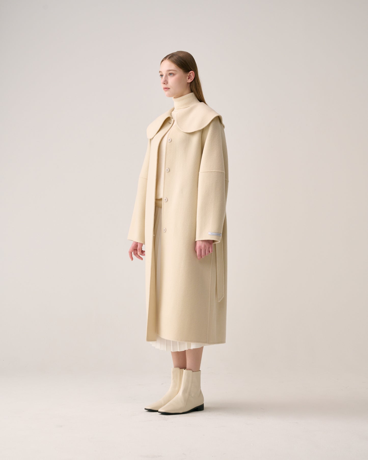 Half Moon Collar Long Coat