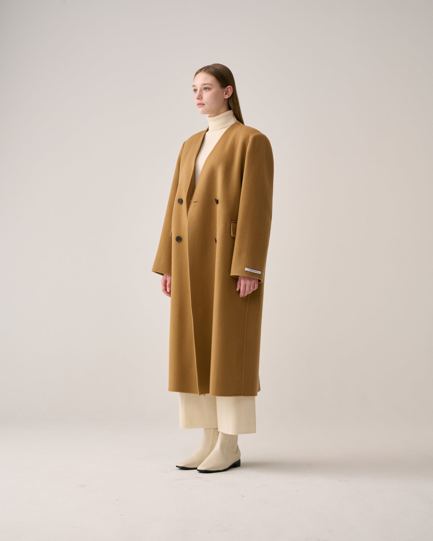 Collarless Double Button Long Coat