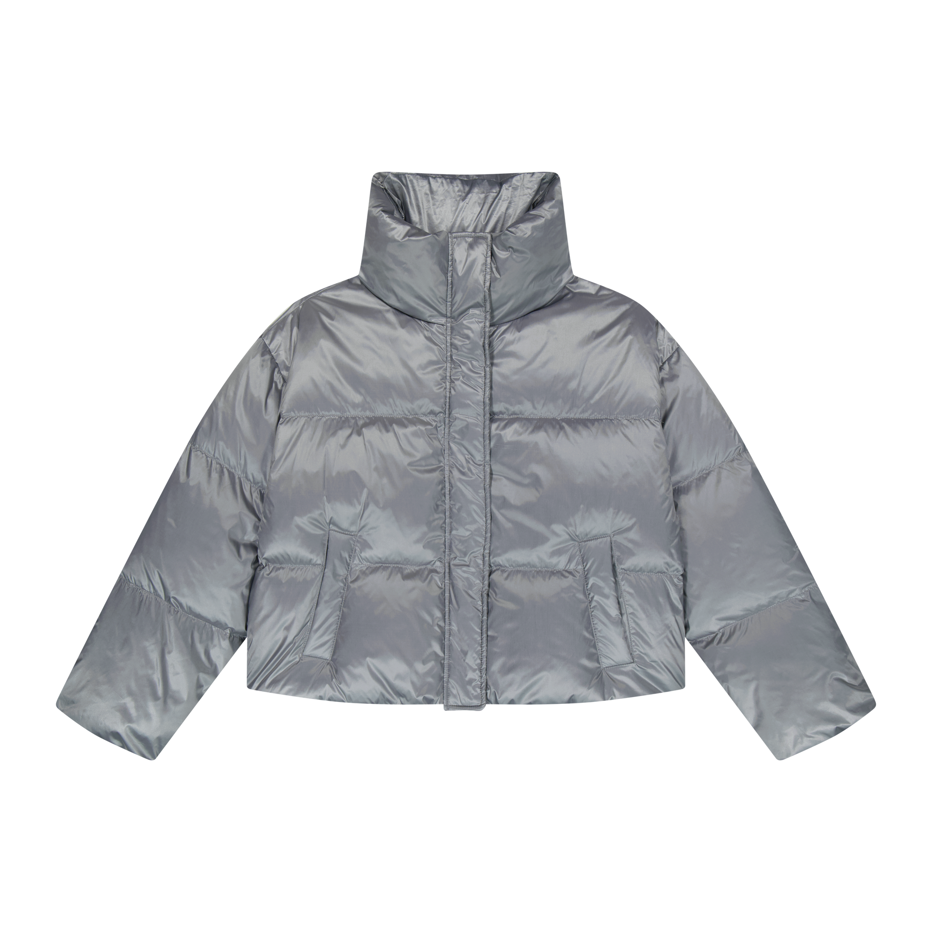 [NF]24FW★HIGH NECK STRING POCKET PUFFER Rainbow Touches Funnel Neck Hooded Winter Metallic Puffer