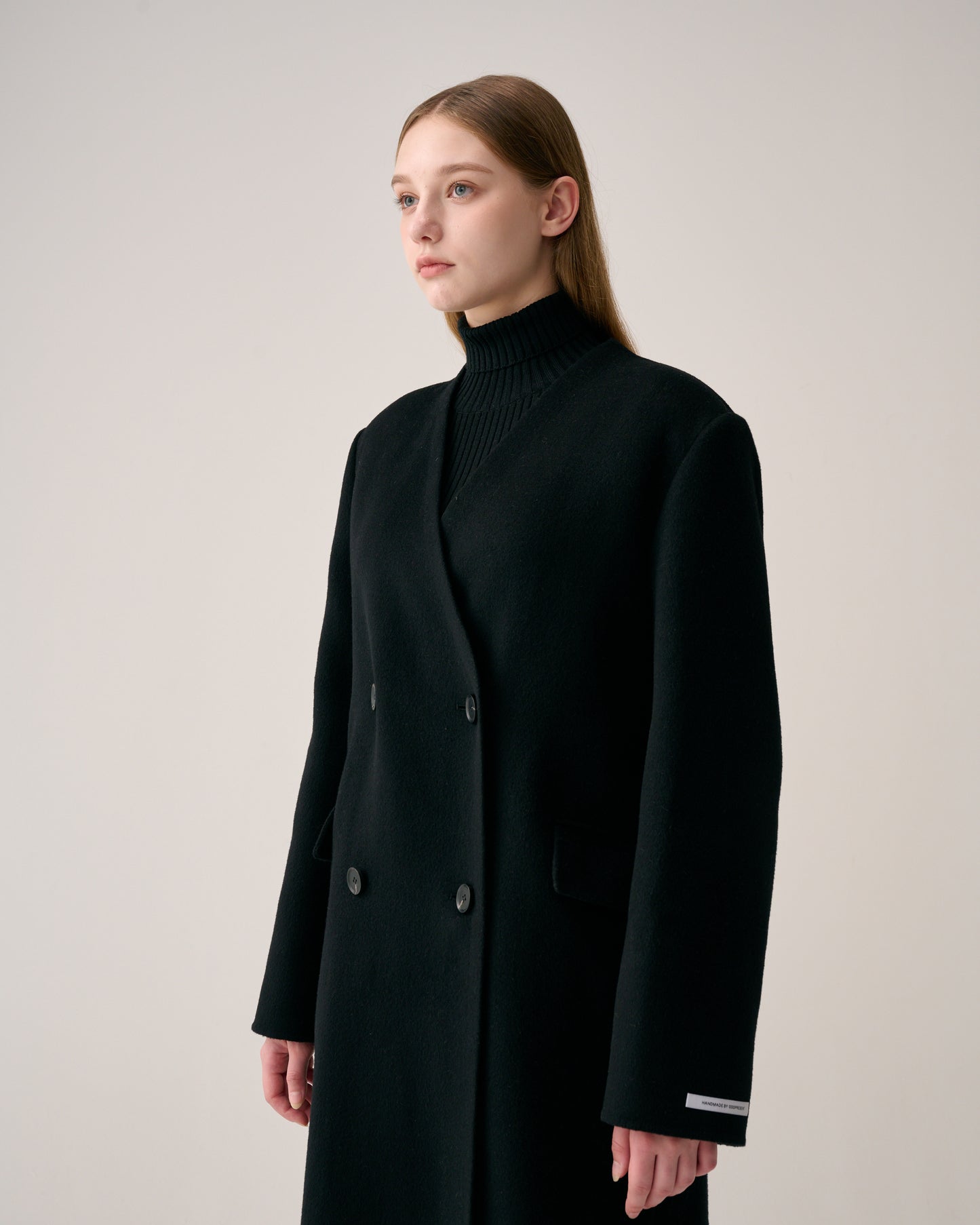 Collarless Double Button Long Coat