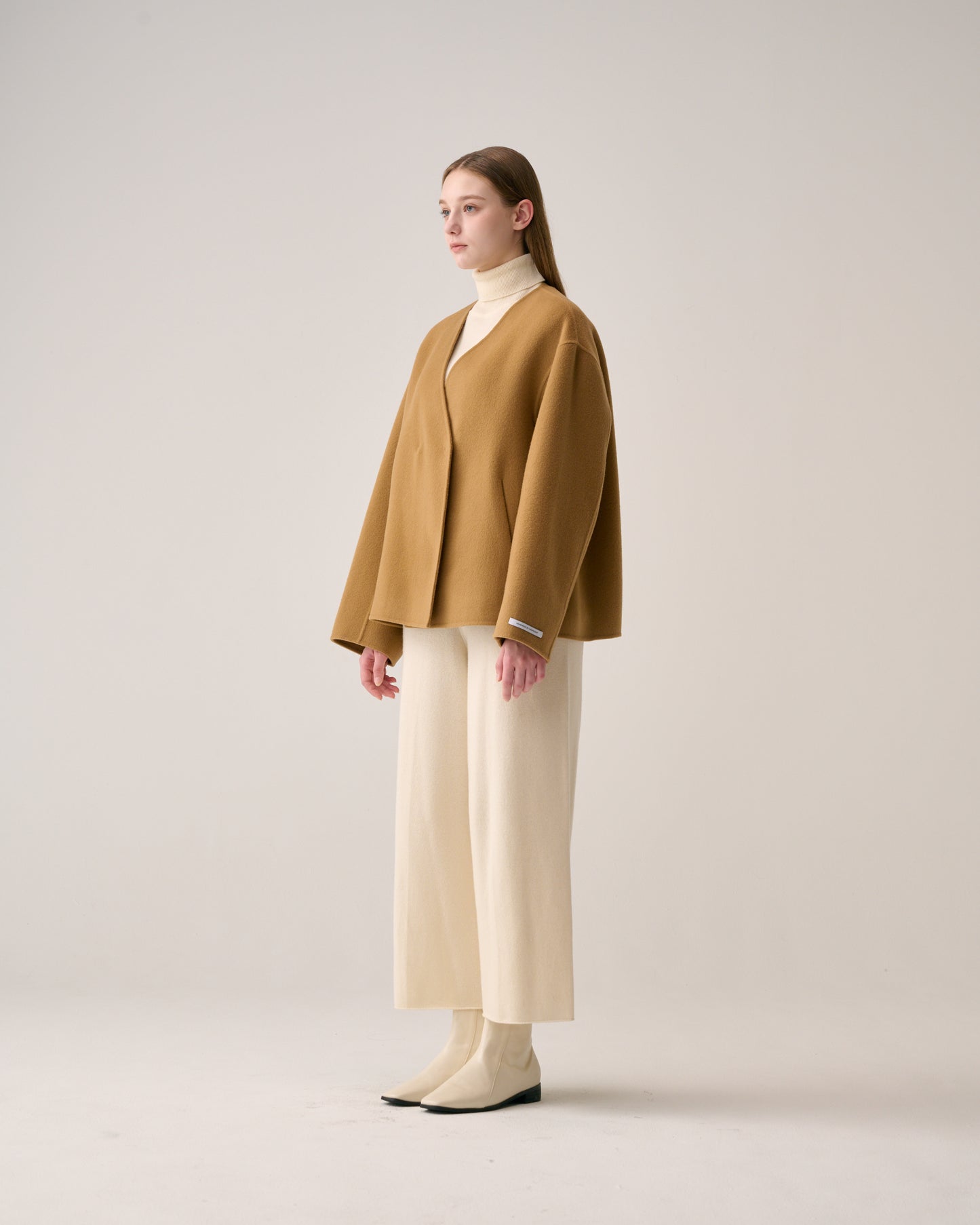 Collarless Half Coat w/muffler