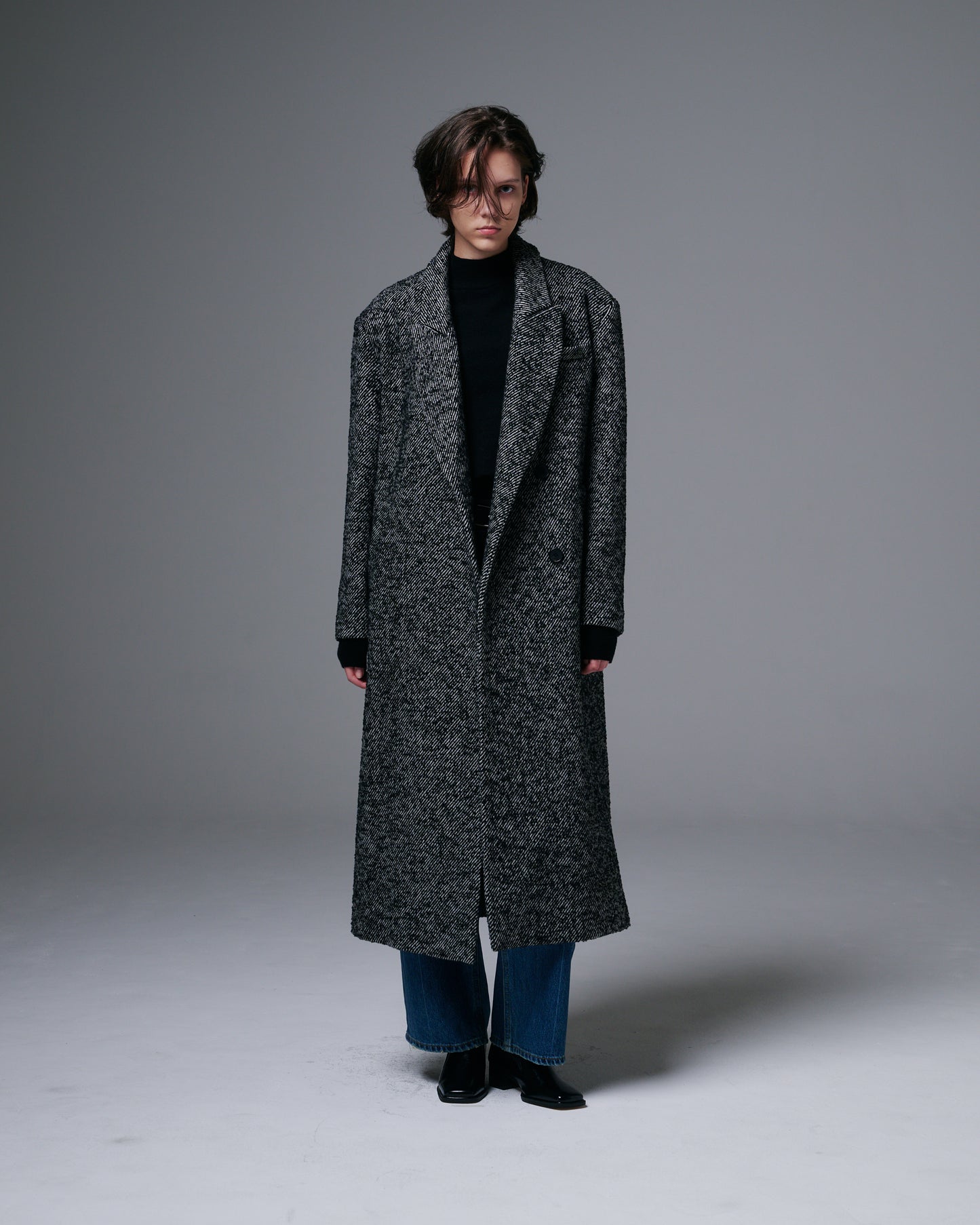 Heavy Wool Herringbone Long Coat