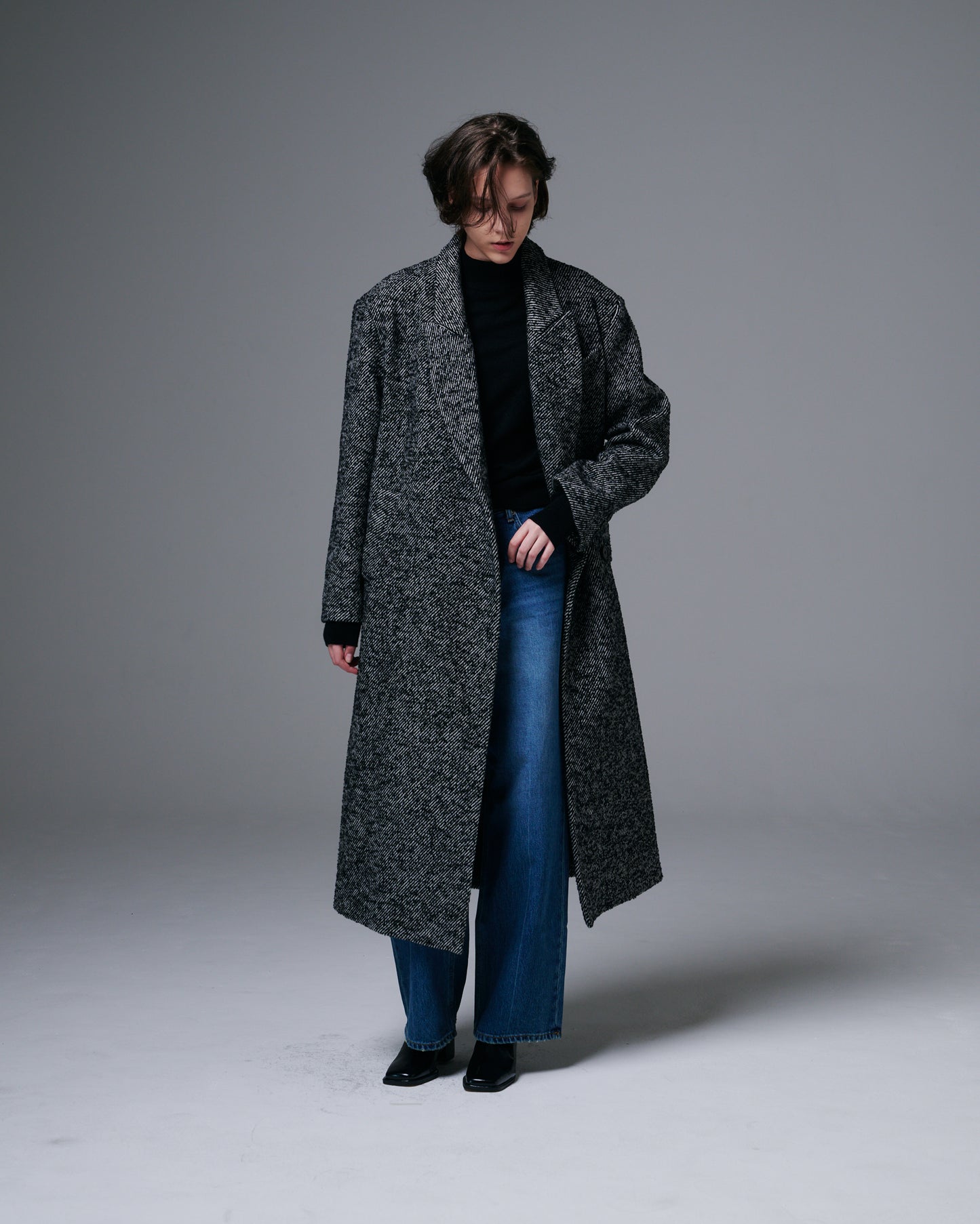 Heavy Wool Herringbone Long Coat