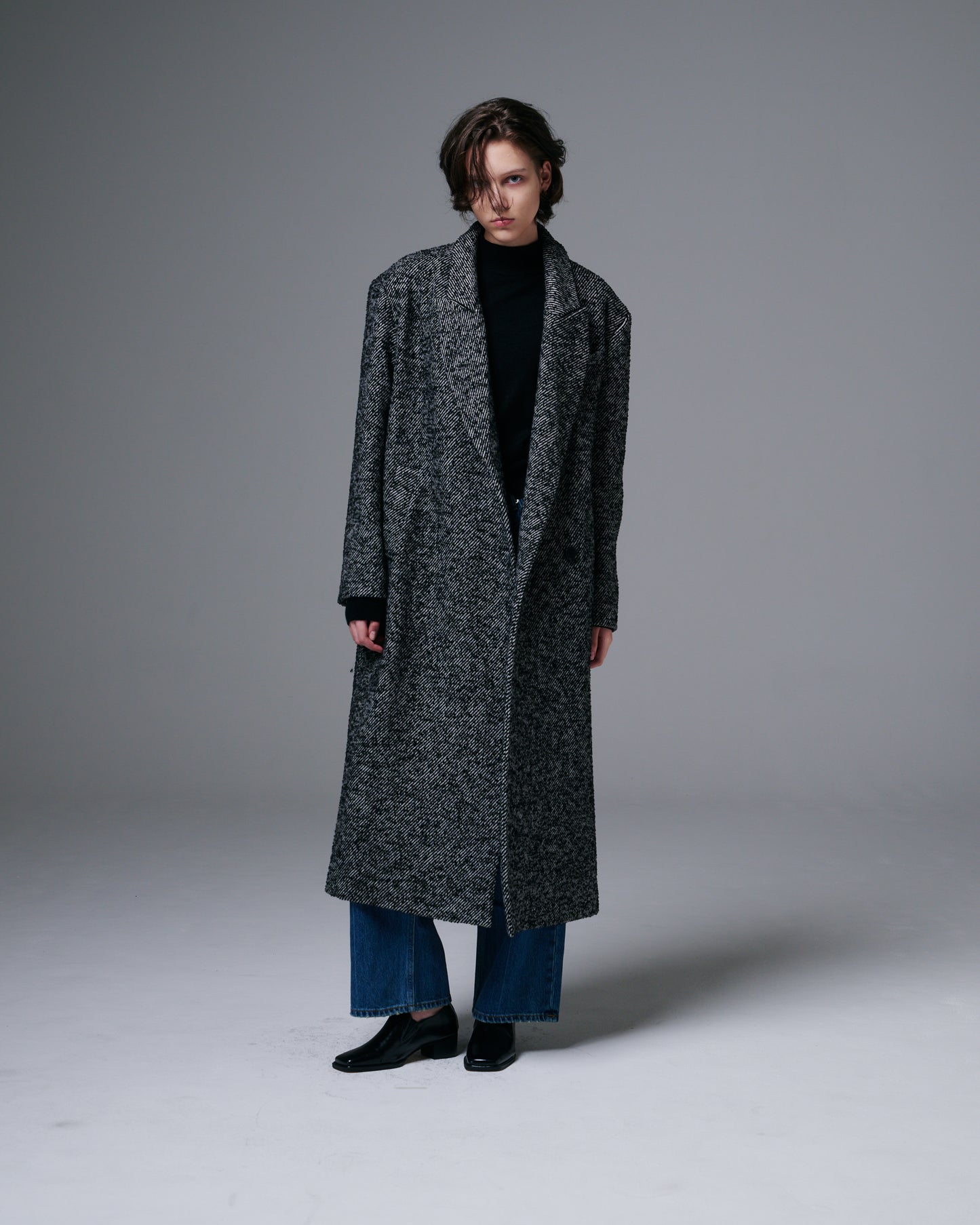 Heavy Wool Herringbone Long Coat