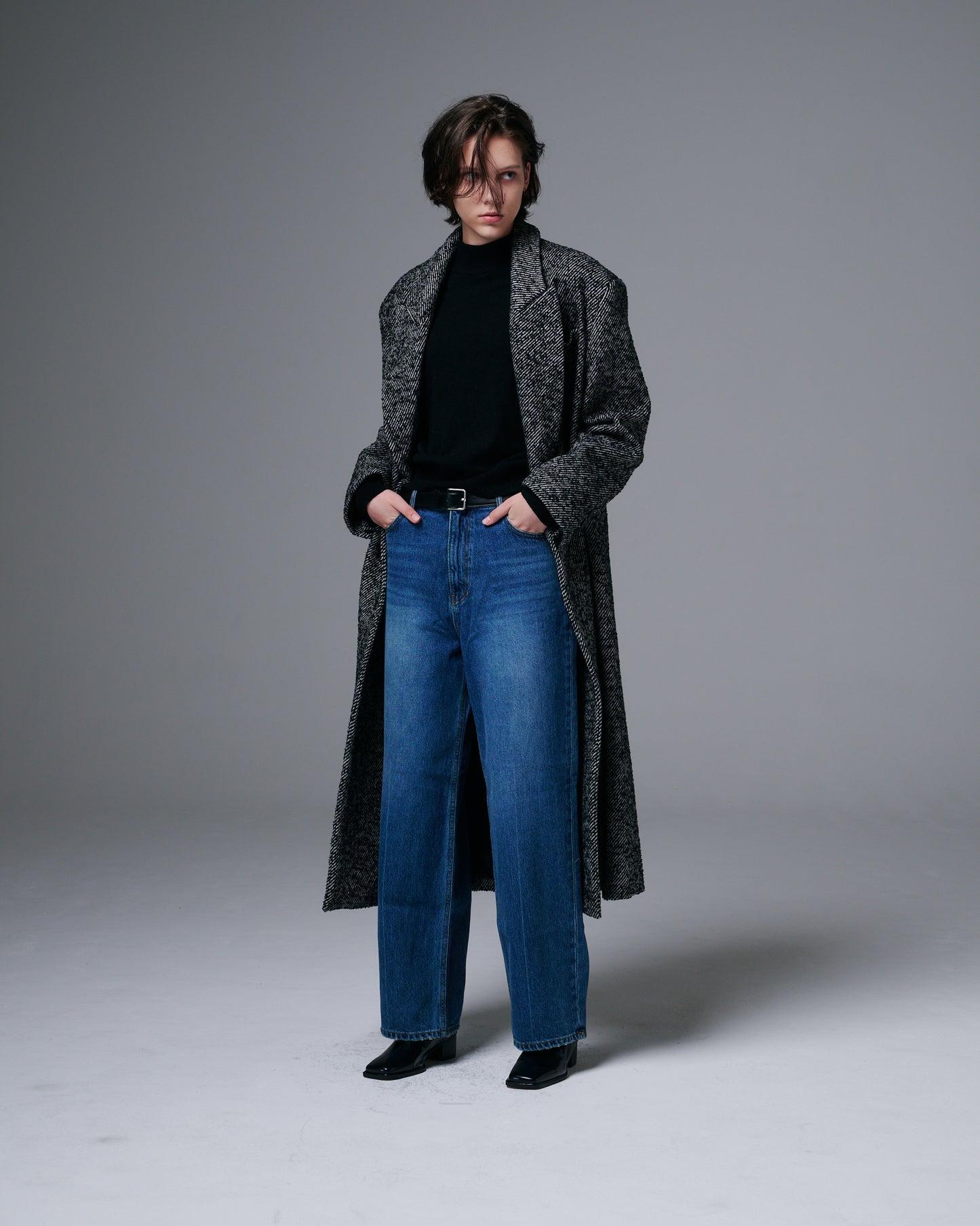 Heavy Wool Herringbone Long Coat