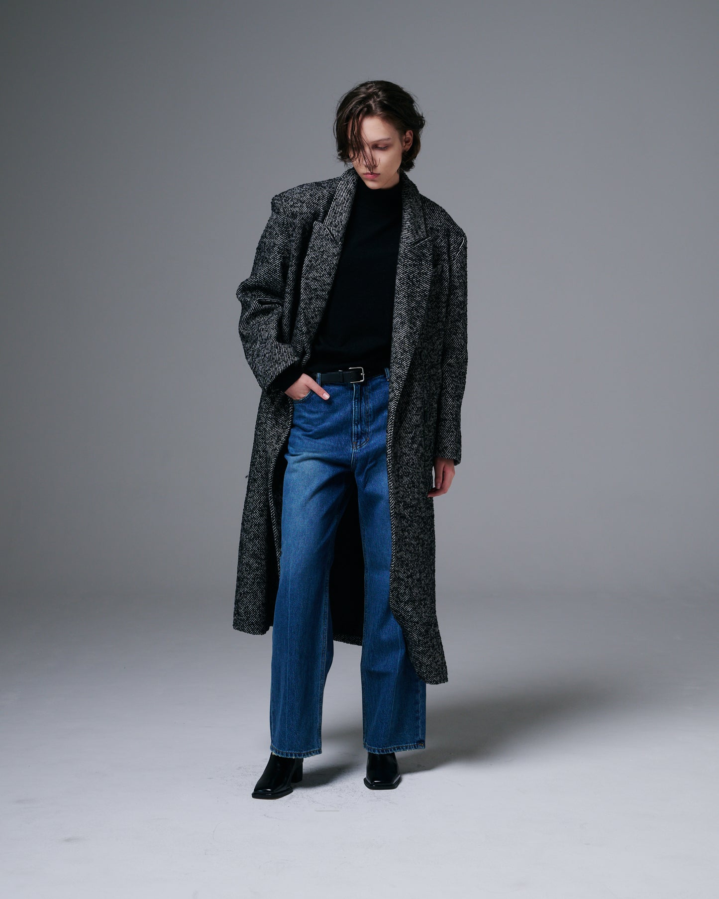 Heavy Wool Herringbone Long Coat