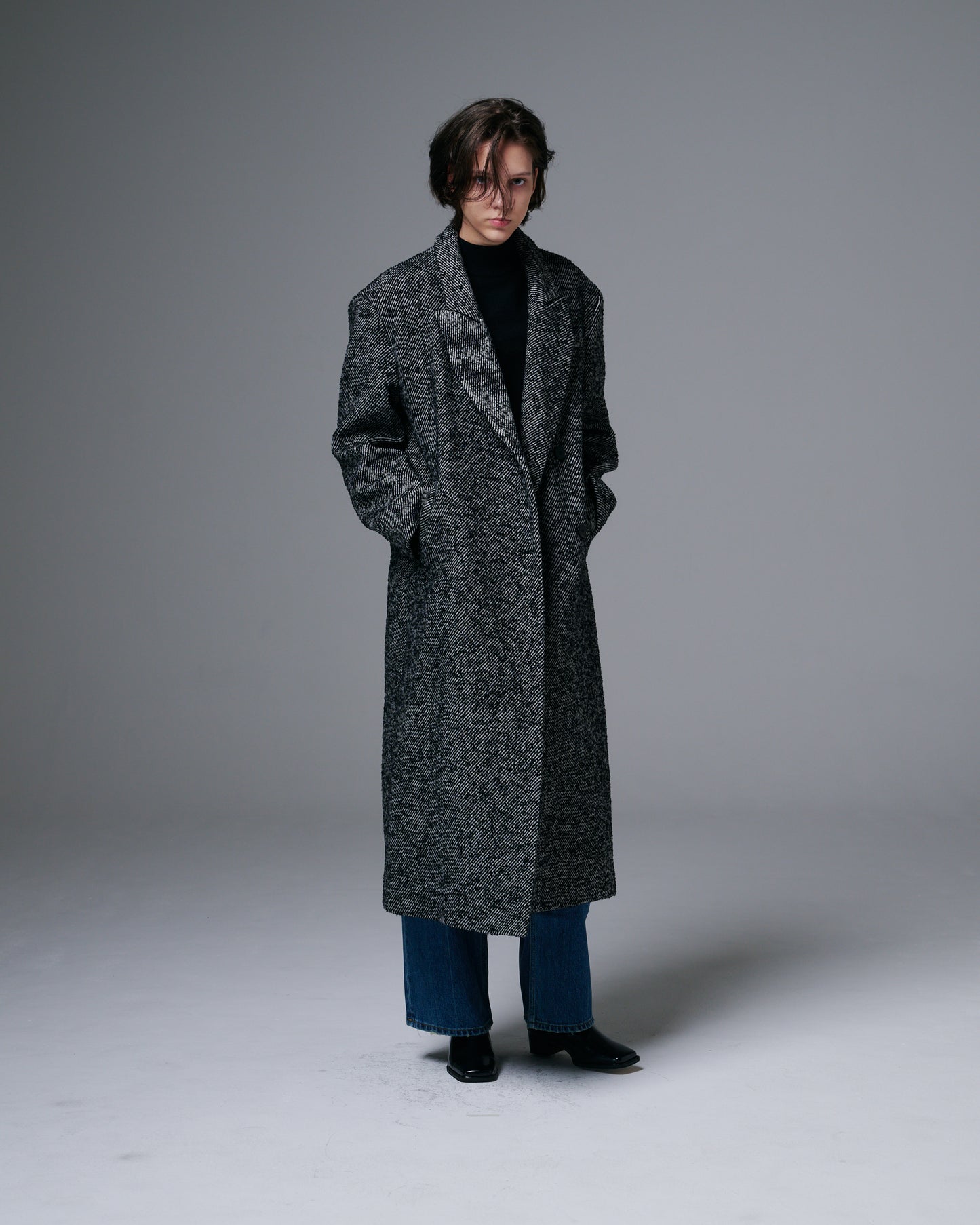 Heavy Wool Herringbone Long Coat