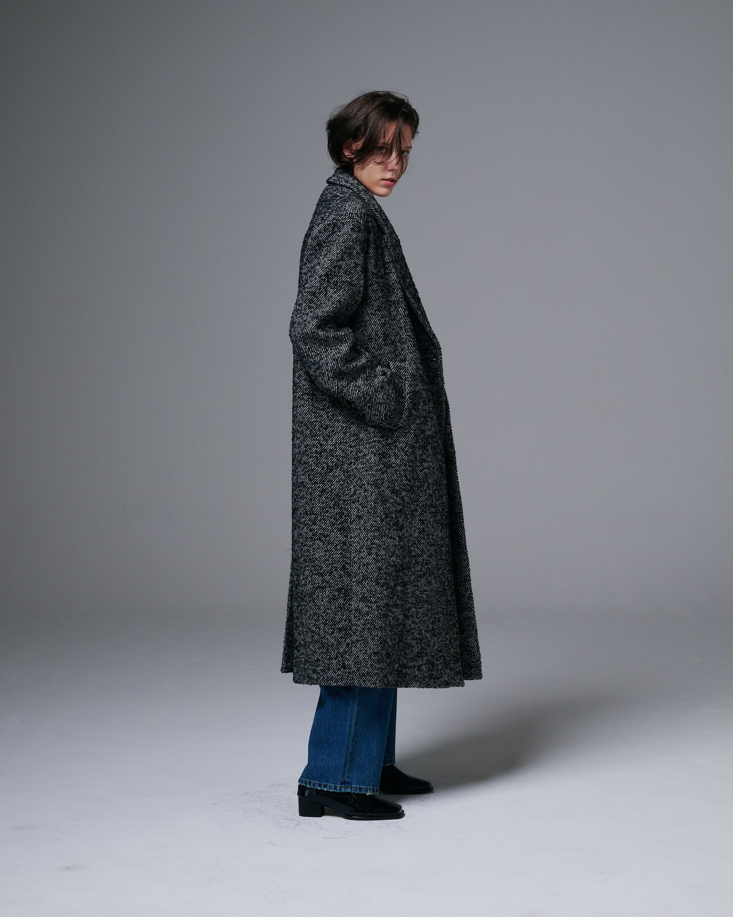 Heavy Wool Herringbone Long Coat