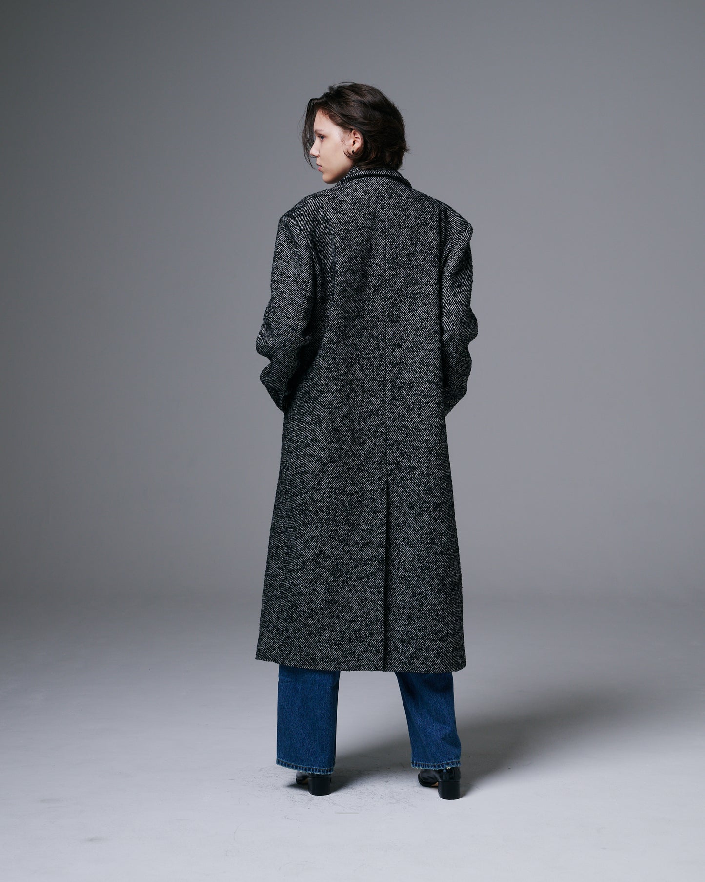 Heavy Wool Herringbone Long Coat