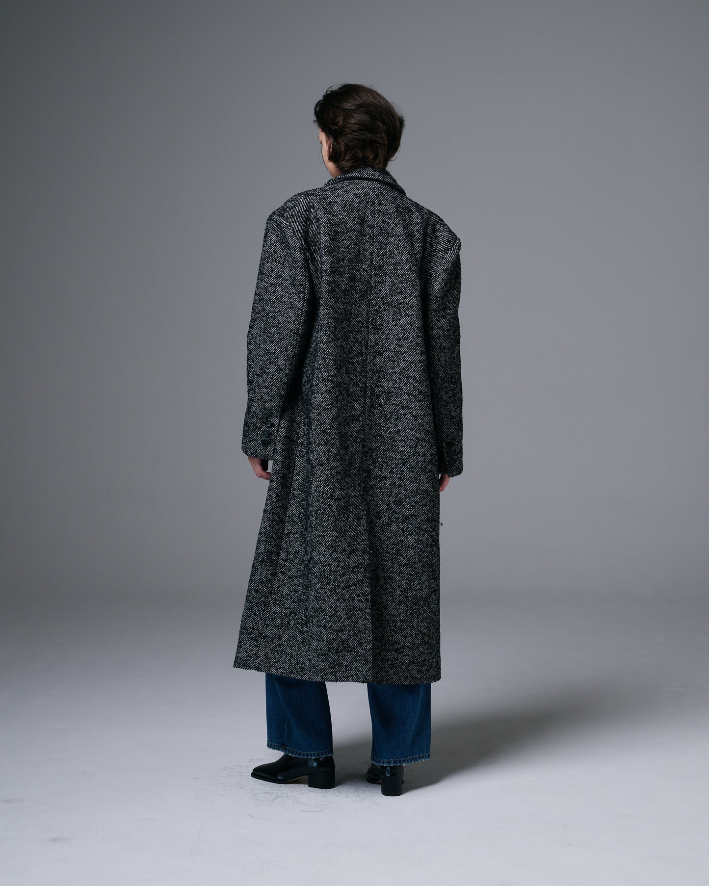 Heavy Wool Herringbone Long Coat