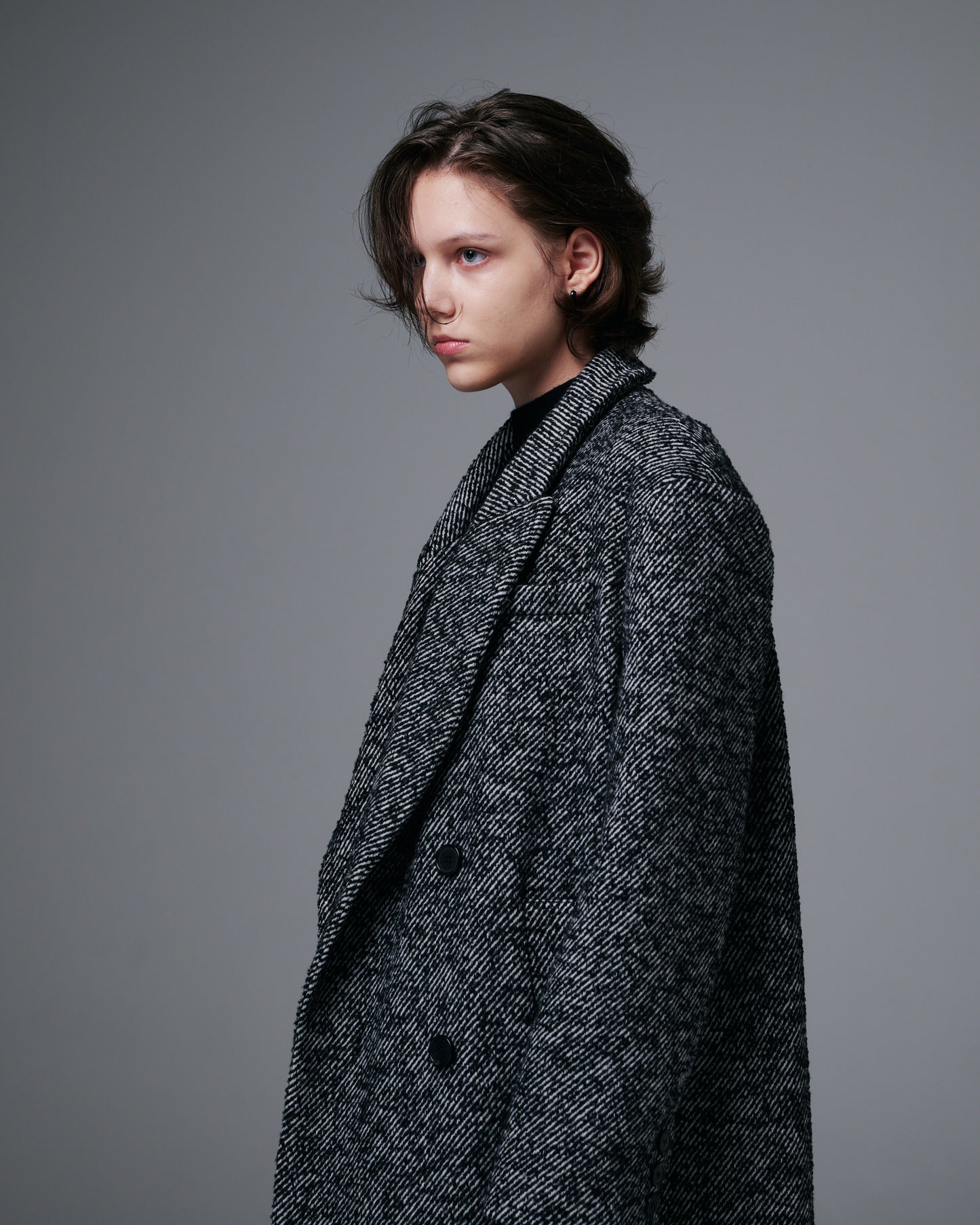 Heavy Wool Herringbone Long Coat