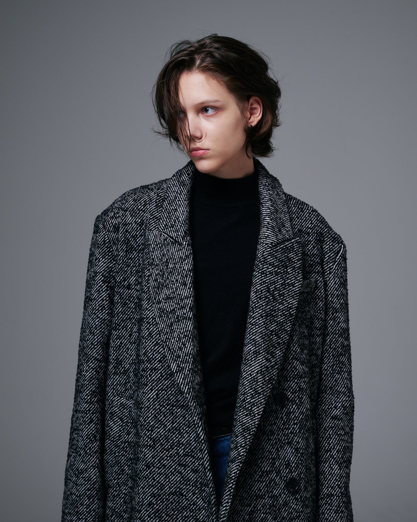 Heavy Wool Herringbone Long Coat