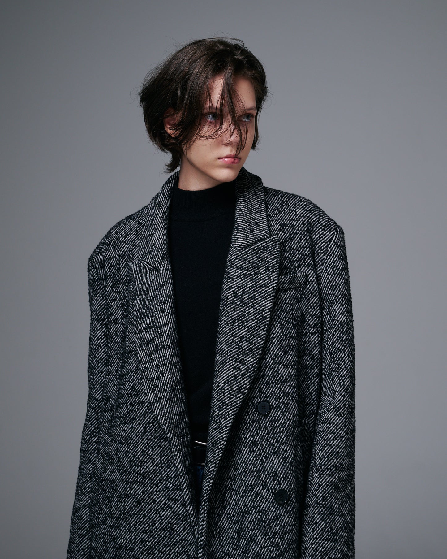 Heavy Wool Herringbone Long Coat