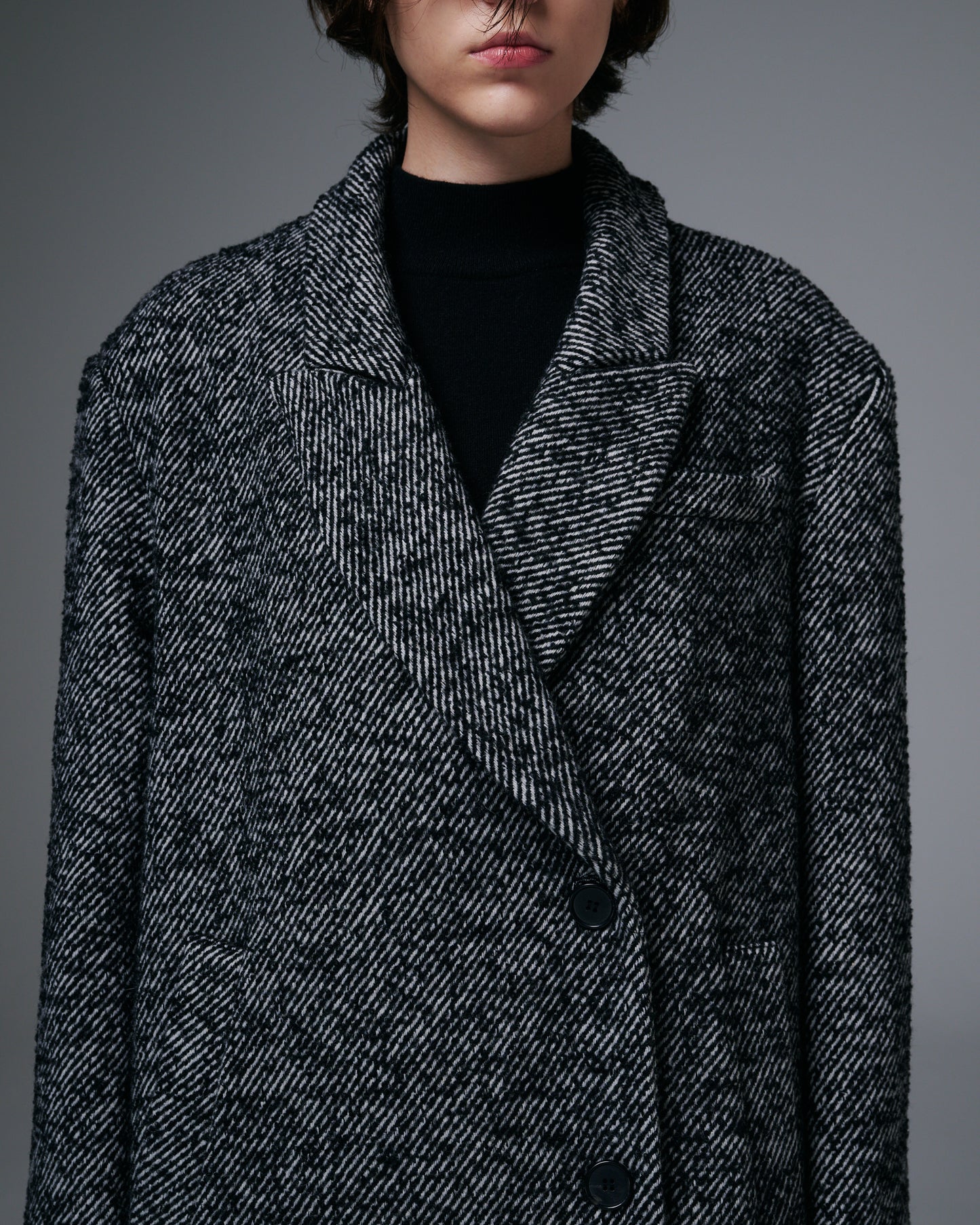 Heavy Wool Herringbone Long Coat