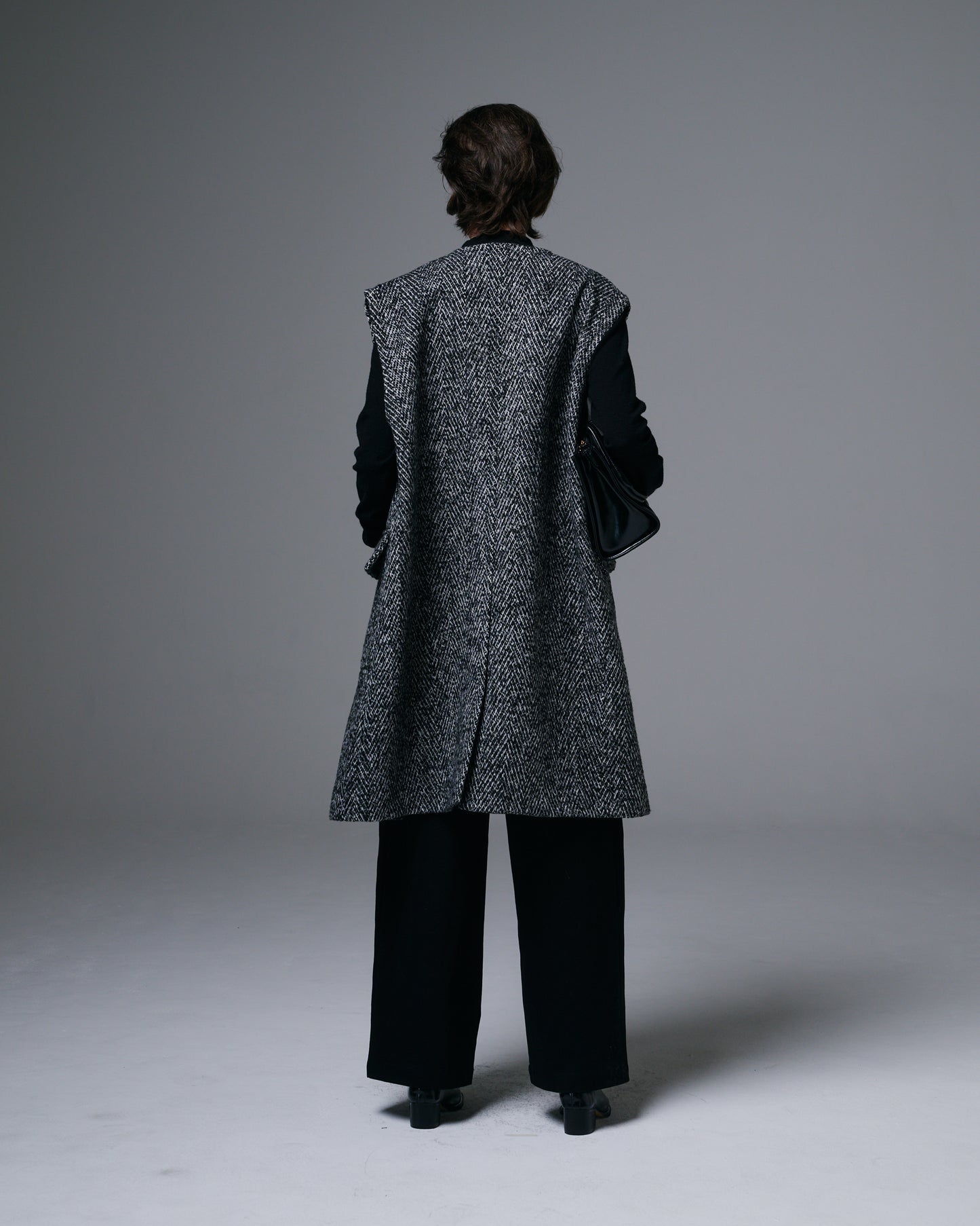 Textured Wool Herringbone Sleeveless Coat