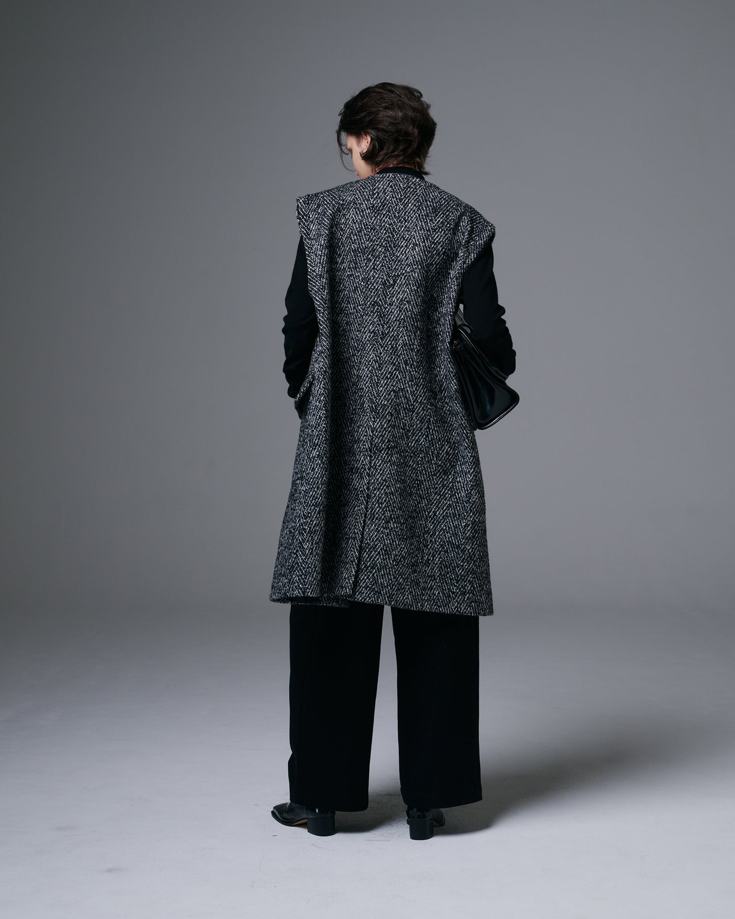 Textured Wool Herringbone Sleeveless Coat