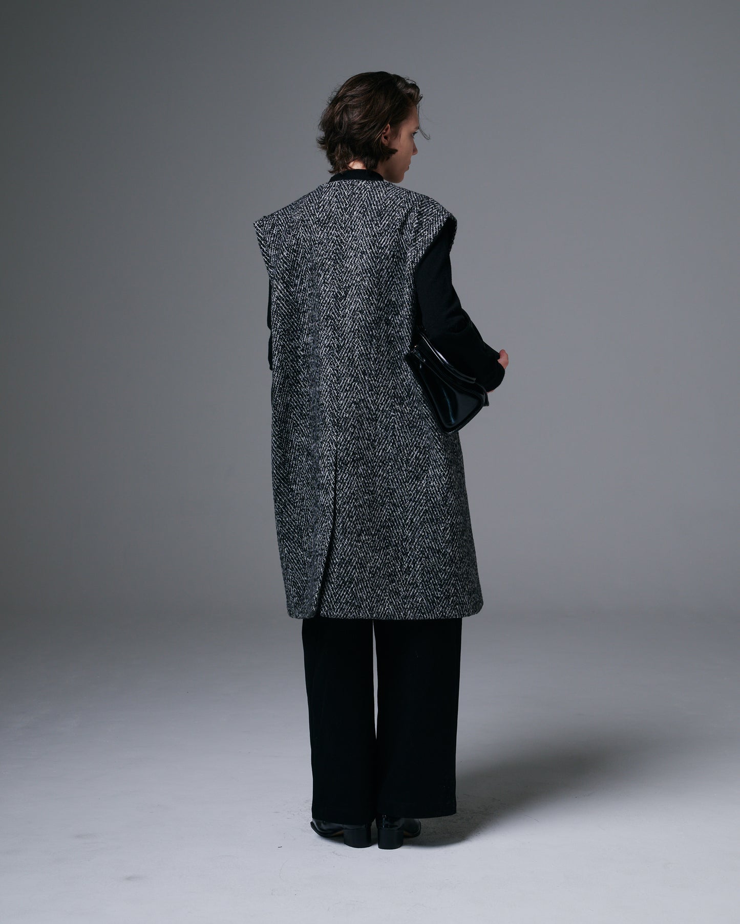 Textured Wool Herringbone Sleeveless Coat