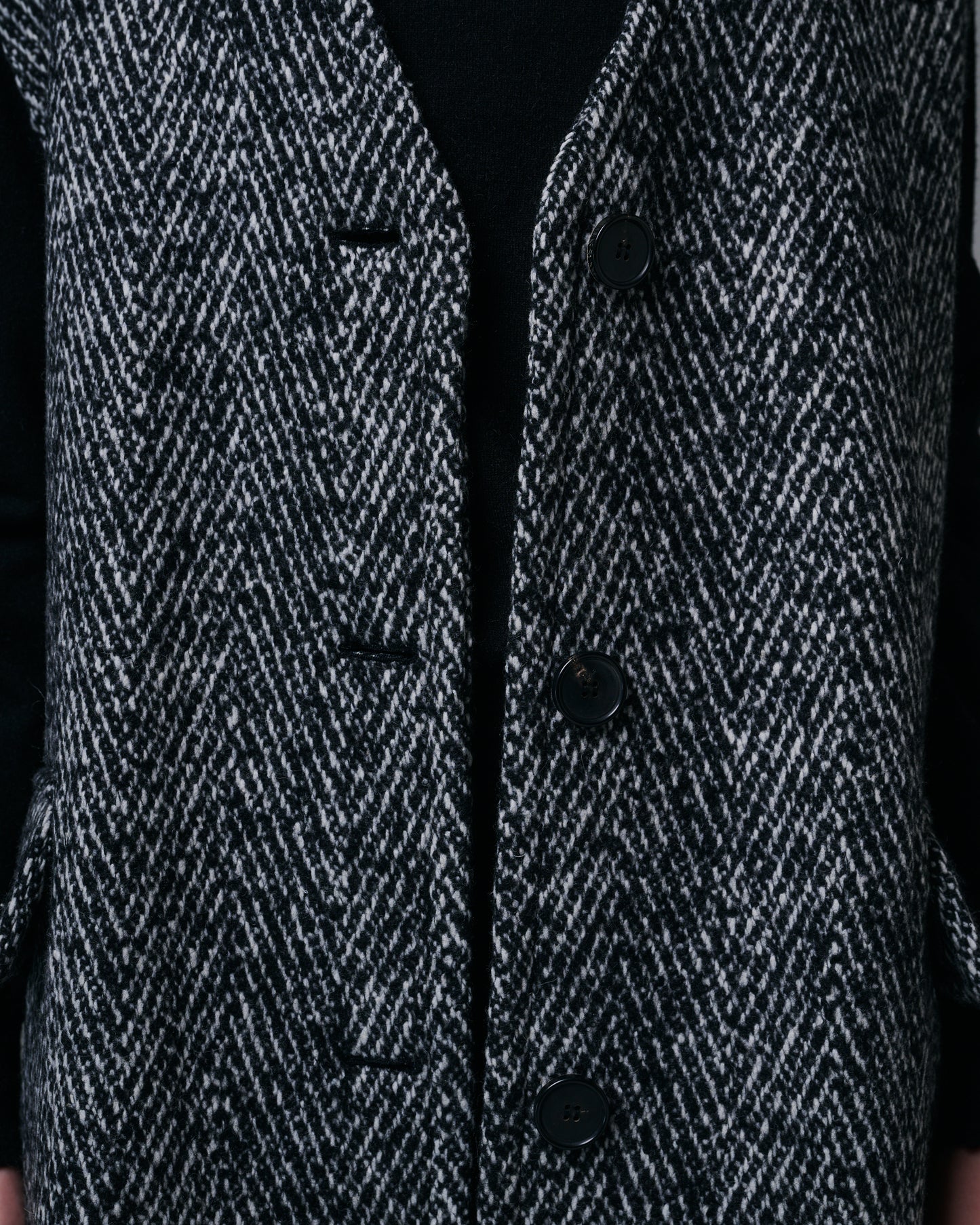 Textured Wool Herringbone Sleeveless Coat