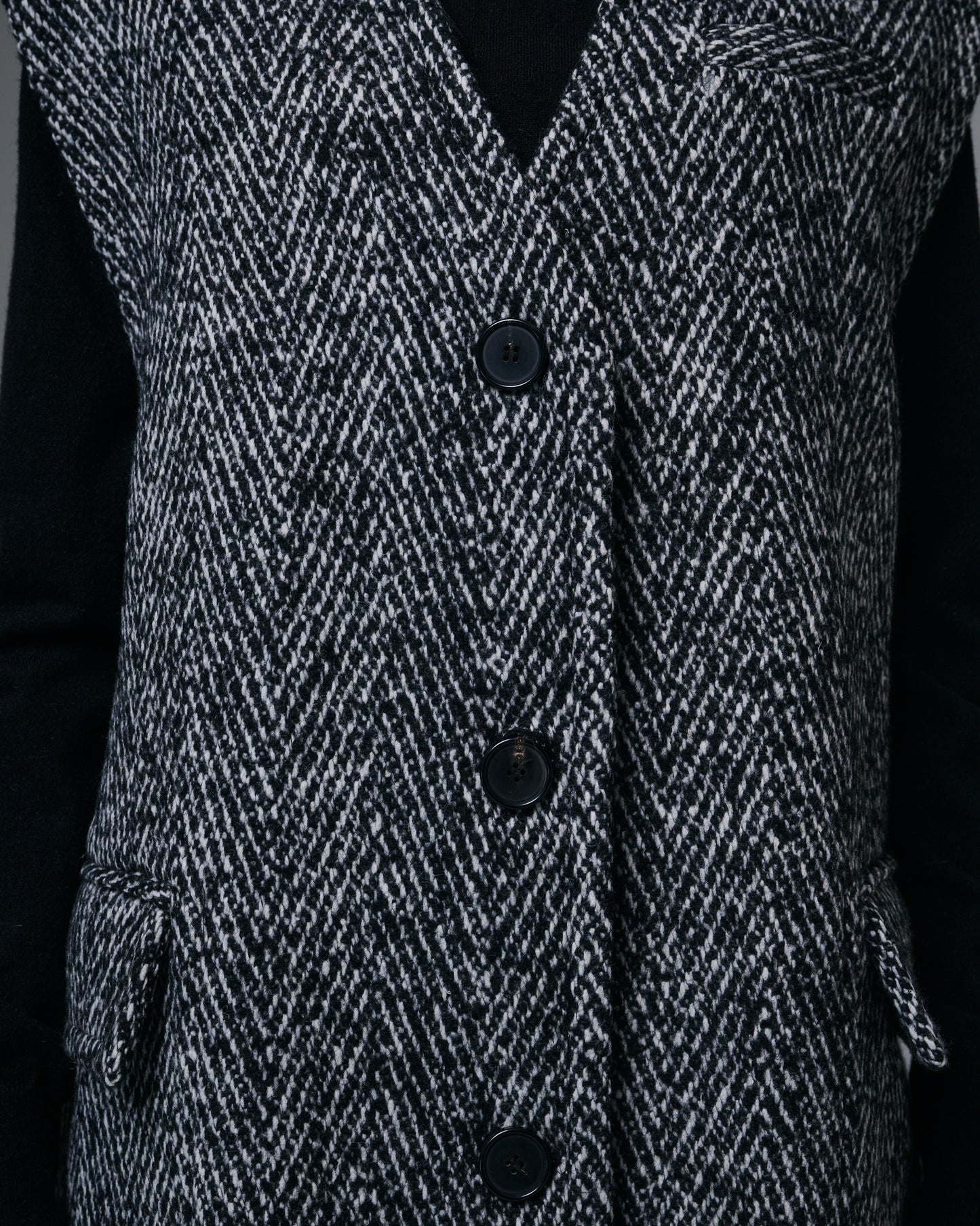 Textured Wool Herringbone Sleeveless Coat