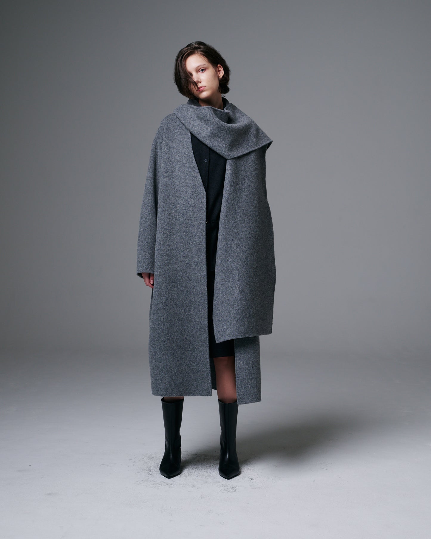 Collarless Shawl Long Coat